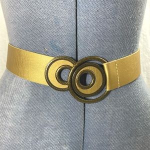 Chicos Gold metallic wide belt adjustable 23” - 32” MEDIUM mixed metal buckle